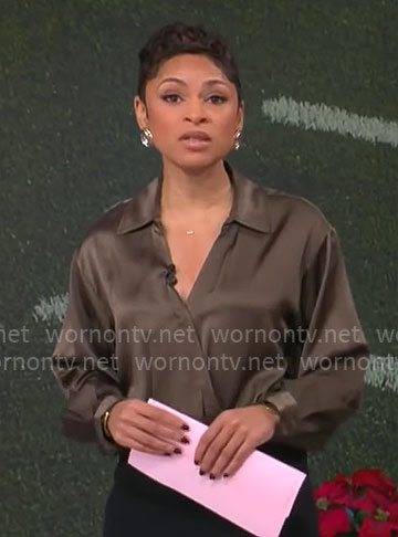 Jericka Duncan’s brown wrap shirt on CBS Mornings