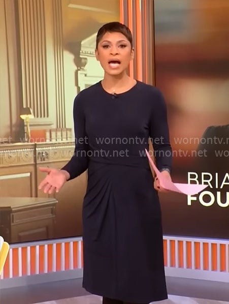 Jericka Duncan's draped front long sleeve dress on CBS Mornings