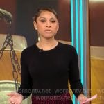 Jericka Duncan’s black dress with red printed skirt on CBS Mornings