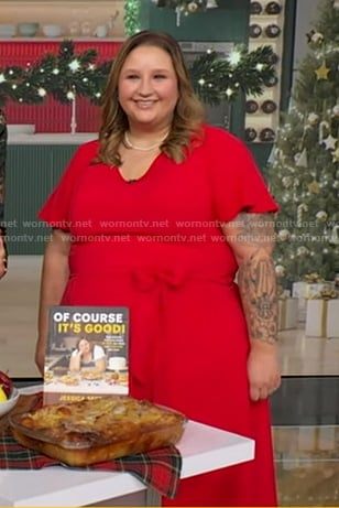 Jessica Secrest’s red tie waist dress on Good Morning America