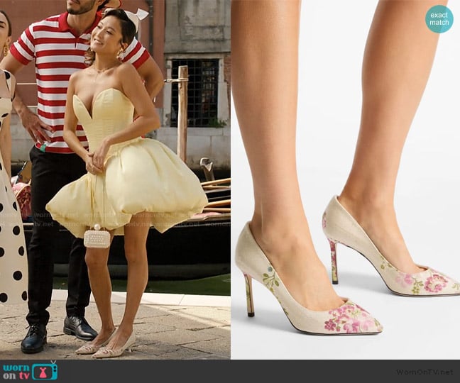 Jimmy Choo Rose Floral Jacquard Pumps worn by Mindy Chen (Ashley Park) on Emily in Paris