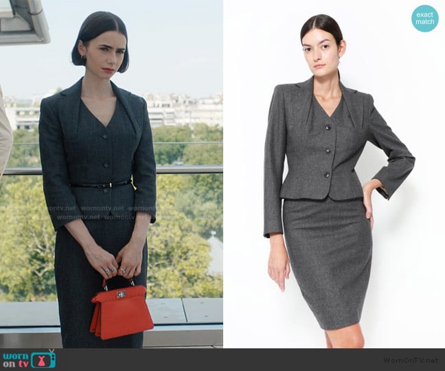 John Galliano 1995 Hourglass Skirt Ensemble worn by Emily Cooper (Lily Collins) on Emily in Paris