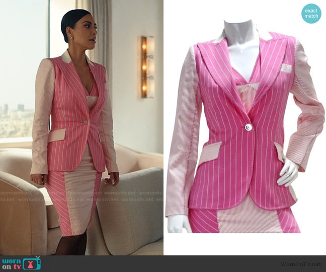 John Galliano by Christian Dior Pink Pinstripe Blazer created worn by Allura Grant (Kim Kardashian) on Alls Fair