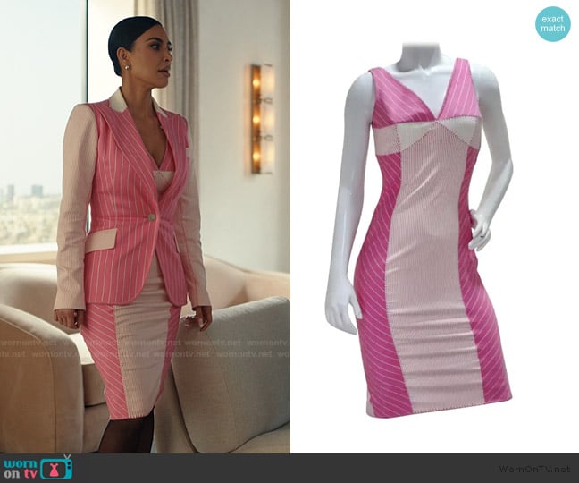 John Galliano by Christian Dior Pink Striped Dress created worn by Allura Grant (Kim Kardashian) on Alls Fair