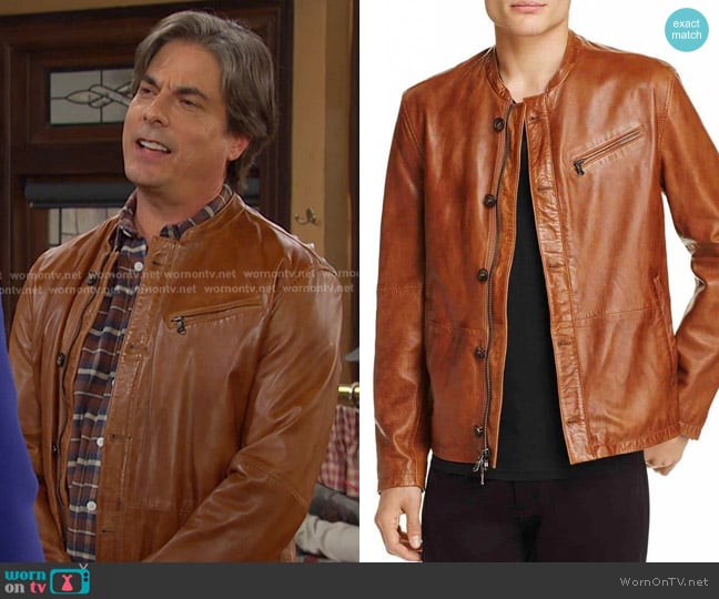 John Varvatos Band Collar Leather Jacket