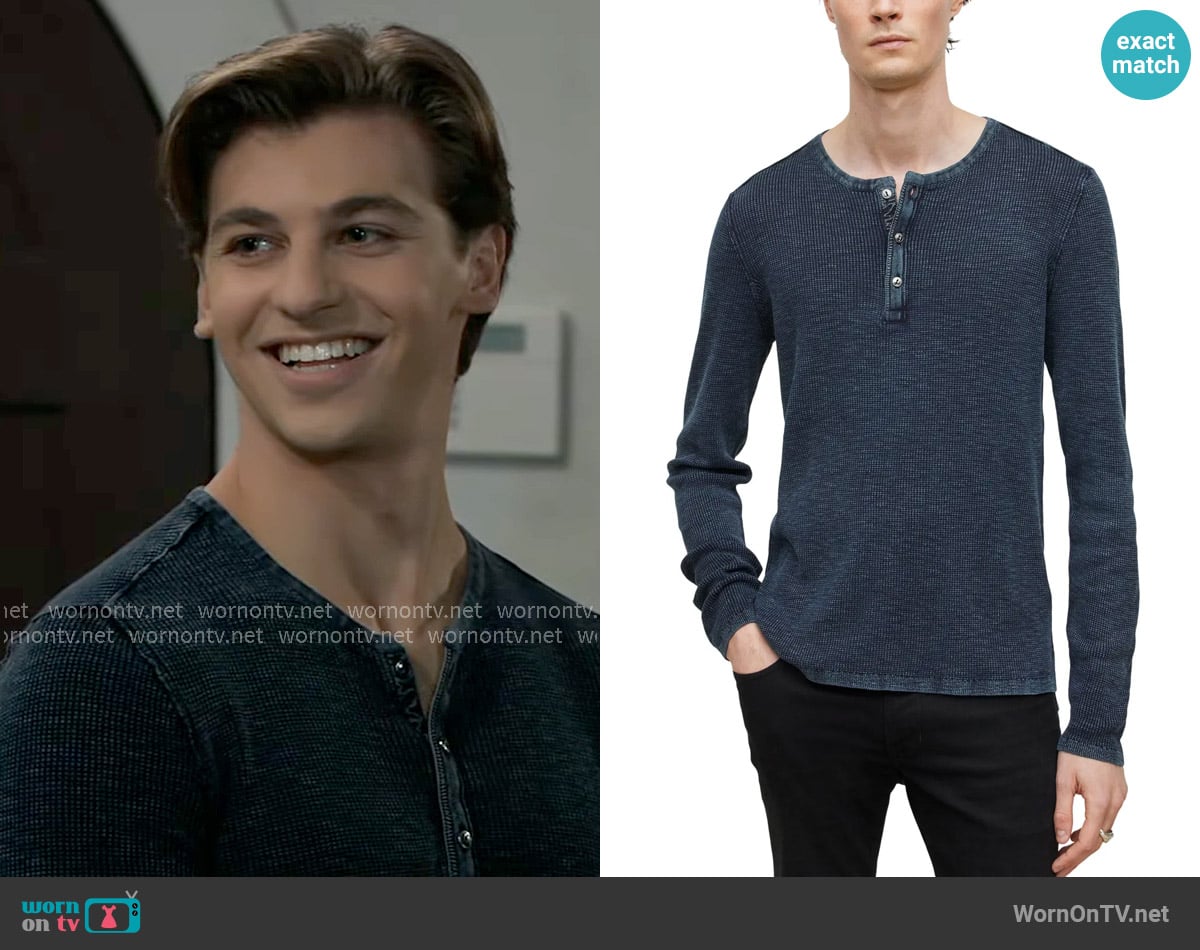 John Varvatos Memphis Waffle Long Sleeve Henley worn by Gio Palmieri (Giovanni Mazza) on General Hospital
