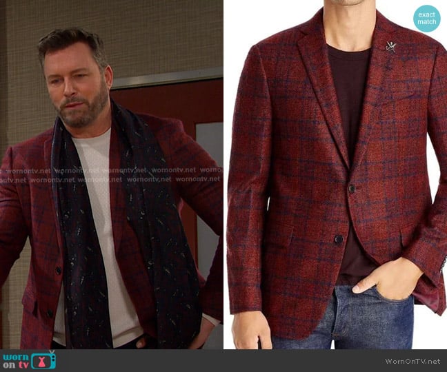 John Varvatos Star USA Bond Boucle Plaid Blazer Jacket worn by Brady Black (Eric Martsolf) on Days of our Lives