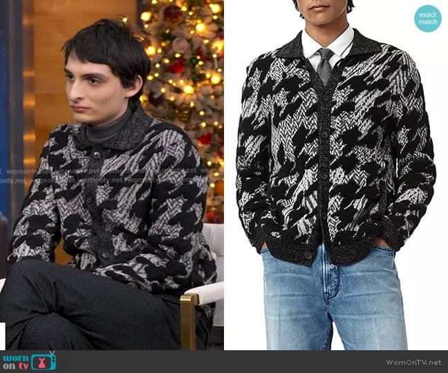 John Varvatos Venosa Houndstooth Jacket worn by Finn Wolfhard on Good Morning America