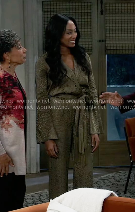 Jordan’s green leopard jumpsuit on General Hospital