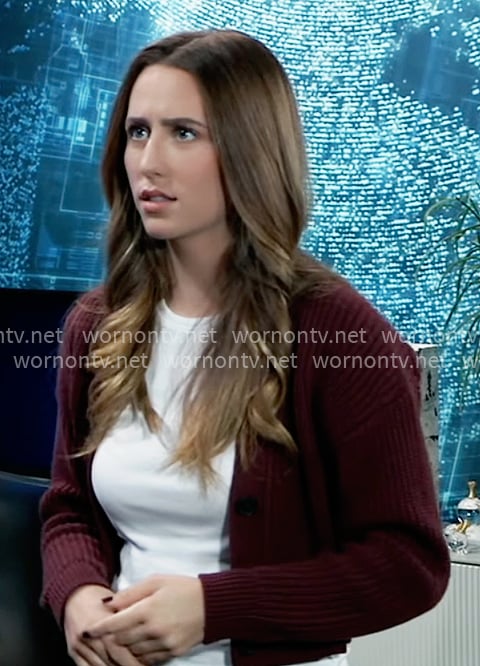 Josslyn’s cropped burgundy cardigan on General Hospital