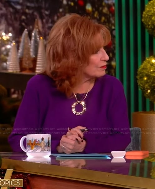 Joy’s purple sweater and circle necklace on The View