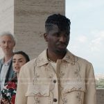 Julien’s ivory embroidered print jacket on Emily in Paris