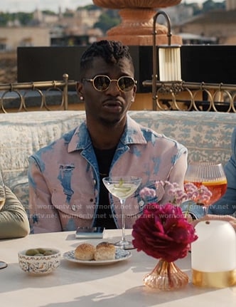 Julien’s pink and blue denim jacket on Emily in Paris