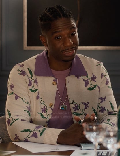 Julien’s white floral jacket on Emily in Paris