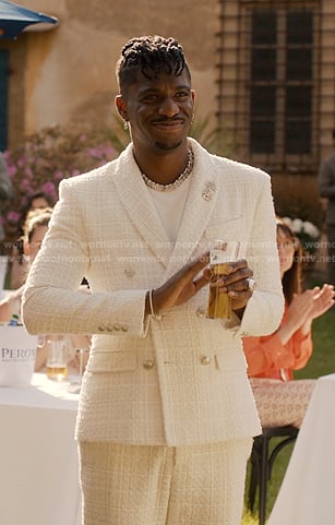 Julien's white tweed suit on Emily in Paris