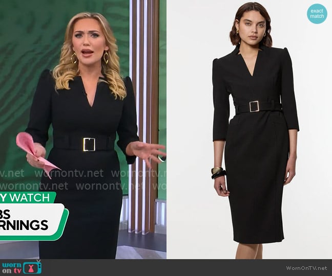 Karen Millen Structured Crepe Belted Forever Midi Dress worn by Kelly O'Grady on CBS Mornings