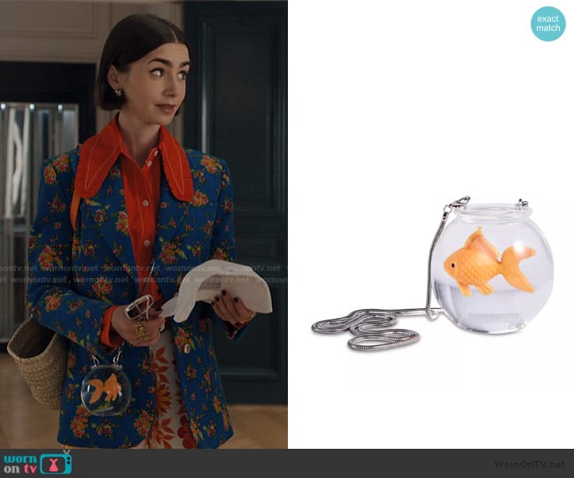 Kate Barton Goldfish Accessory Bag worn by Emily Cooper (Lily Collins) on Emily in Paris