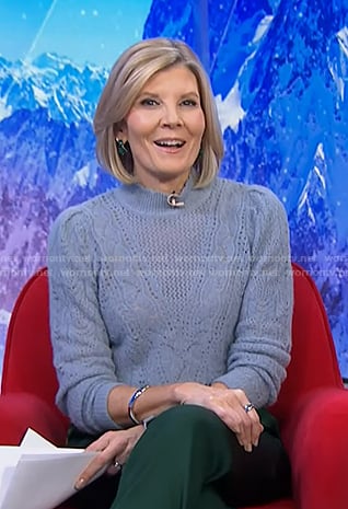 Kate Snow’s blue pointelle knit sweater  on NBC News Daily