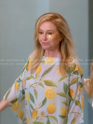 Kathy’s lemon print kaftan on The Real Housewives of Beverly Hills