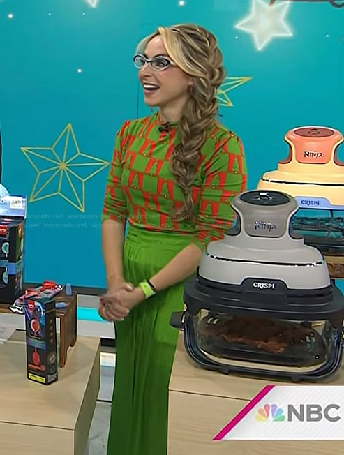 Katie Linendoll's green satin top on Today