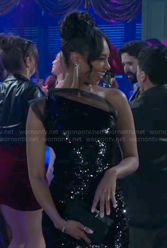 Kat's black NYE dress on Beyond the Gates