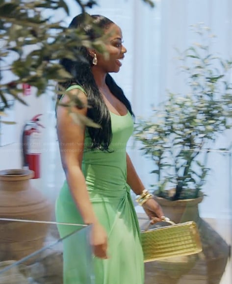 Keiarna’s green tie front dress on The Real Housewives of Potomac