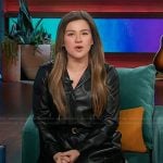 Kelly's black leather shirtdress on The Kelly Clarkson Show