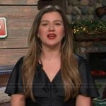 Kelly’s black v-neck satin dress on The Kelly Clarkson Show