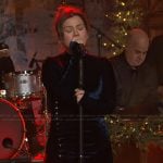 Kelly’s blue velvet gathered dress on The Kelly Clarkson Show