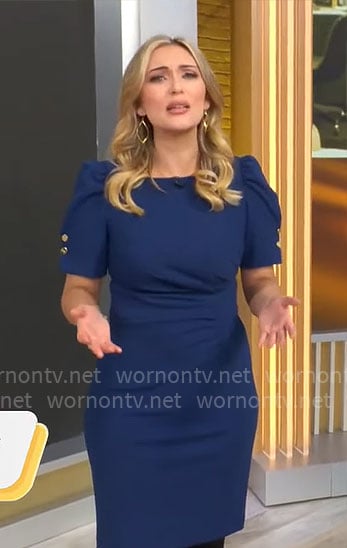 Kelly O'Grady's dark blue puff-sleeve dress on CBS Mornings