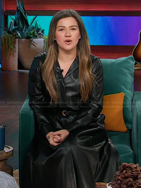 Kelly’s black leather shirtdress on The Kelly Clarkson Show