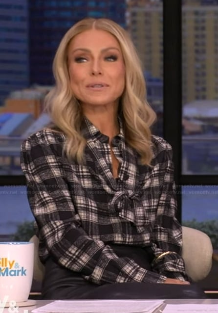 Kelly's black plaid shirt on Live with Kelly and Mark