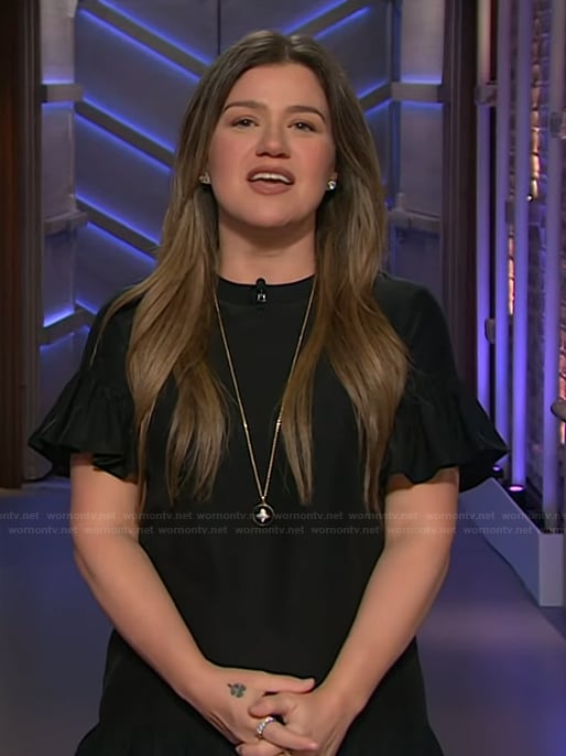 Kelly’s black ruffle sleeve dress on The Kelly Clarkson Show