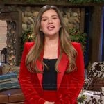 Kelly’s red velvet blazer and pants on The Kelly Clarkson Show