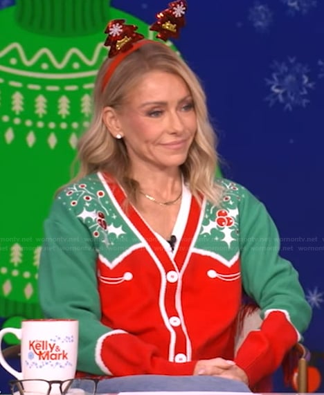 Kelly's ugly christmas cardigan on Live with Kelly and Mark