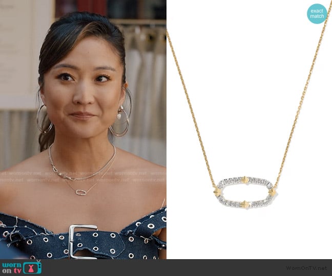 Kendra Scott Lab Grown White Diamond Astrid 14k Yellow Pendant Necklace worn by Mindy Chen (Ashley Park) on Emily in Paris