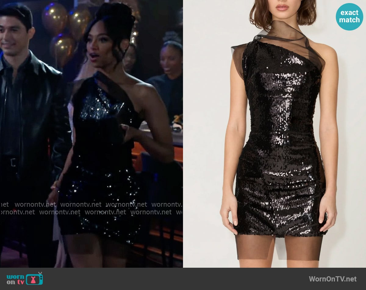 KHY Sequin One Shoulder Mini Dress worn by Kat Richardson (Colby Muhammad) on Beyond the Gates