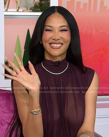 Kimora Lee Simmons's burgundy gathered sheer top on Today