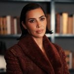 Allura’s red textured blazer with fur collar on Alls Fair