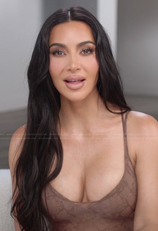 Kim's snake print confessional bodysuit on The Kardashians