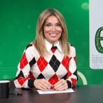 Kit’s argyle knit sweater on Access Hollywood