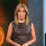 Kit's brown sleeveless leather mini dress on Access Hollywood