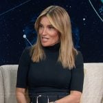 Kit’s navy belted mini skirt on Access Hollywood