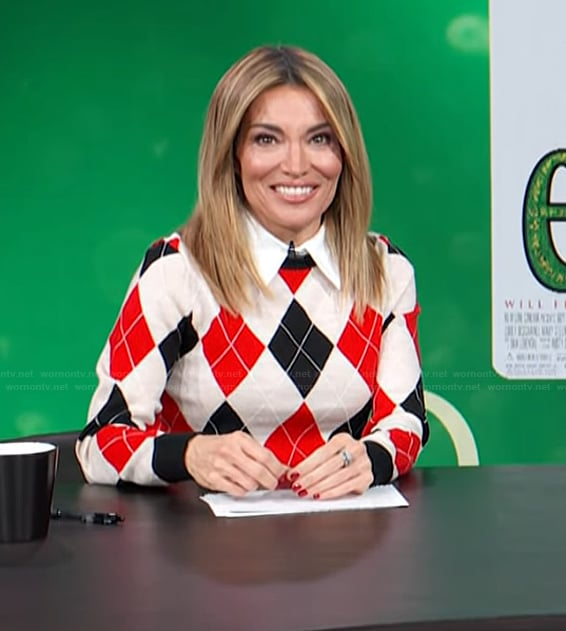Kit’s argyle knit sweater on Access Hollywood