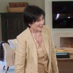 Kris’s beige vest and blazer on The Kardashians
