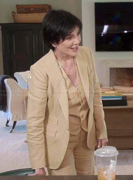 Kris's beige vest and blazer on The Kardashians