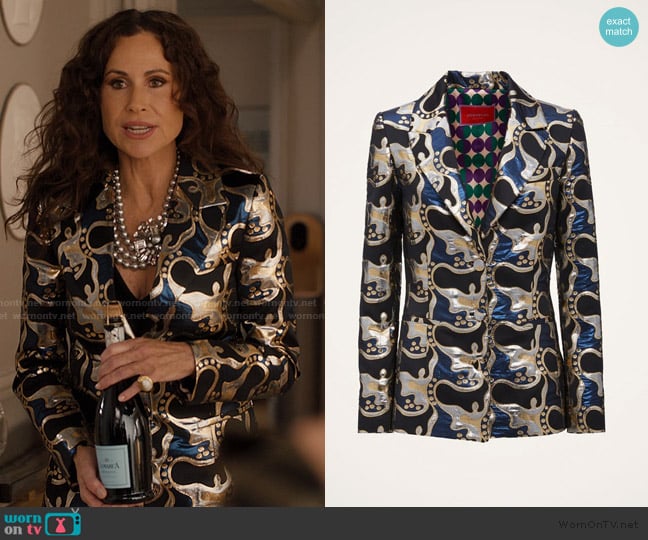 LA DoubleJ 247 Metallic Blazer In Spritz Blu worn by Princess Jane (Minnie Driver) on Emily in Paris