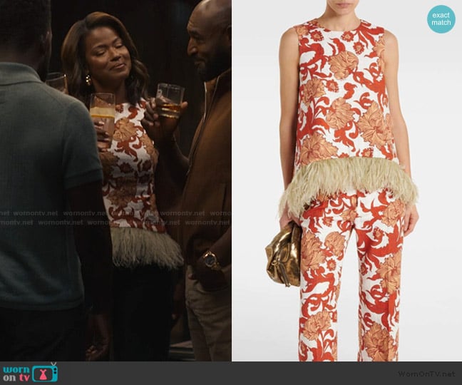 LA DoubleJ Reef La Scala Top with Feathers worn by Vivian Banks (Cassandra Freeman) on Bel-Air