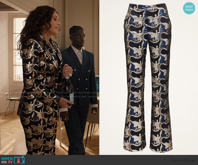 LA DoubleJ Saturday Night Pants In Spritz Blu worn by Princess Jane (Minnie Driver) on Emily in Paris