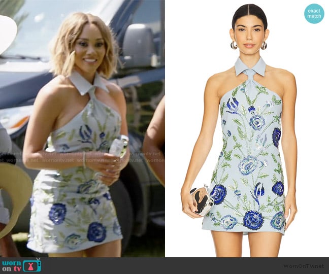 La Fuori Naia Floral Halter Dress worn by Ashley Darby on The Real Housewives of Potomac